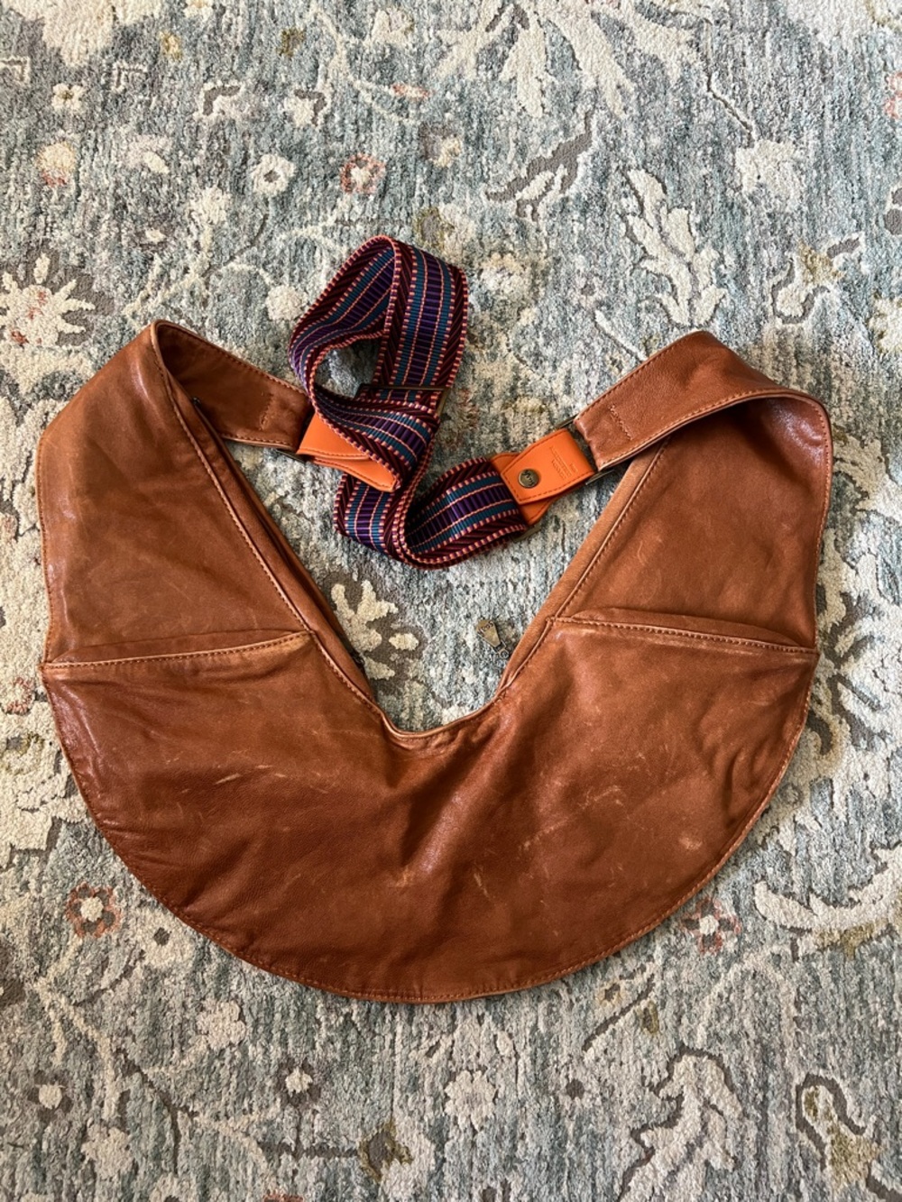 Sash Brown Leather Crossbody with Jacquard Strap - Picture 2 of 12